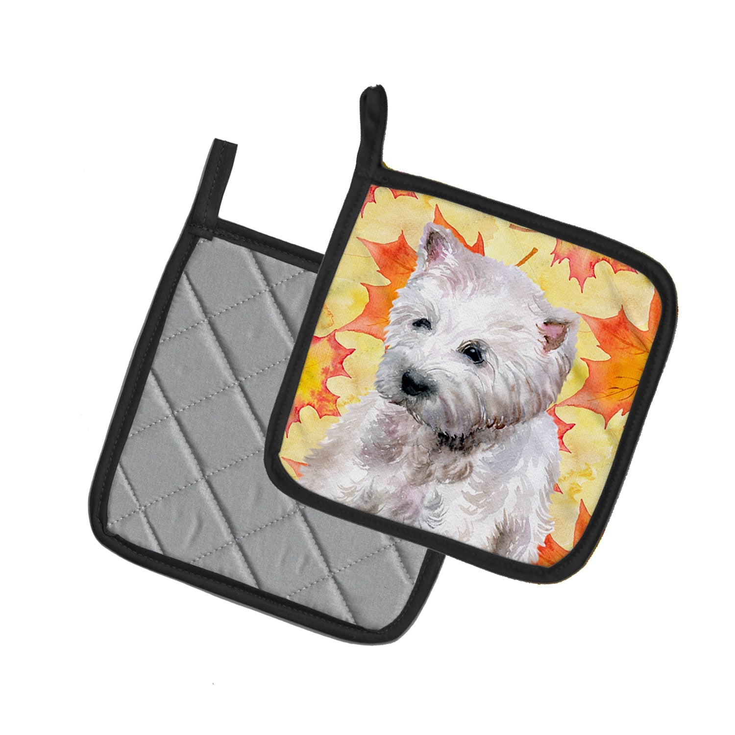 Westie Fall Pot Holder Set of 2 Heat Resistant Quilted Hot Pads 7.5 x 7.5 Inch, Insulated Kitchen Trivets for Cooking & Baking