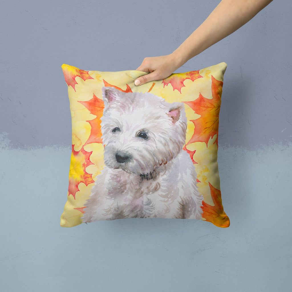 Westie Fall Decorative Throw Pillow 14x14 Indoor Outdoor Accent Cushion, Fabric Cover with Insert for Sofa, Bed, Porch & Living Room