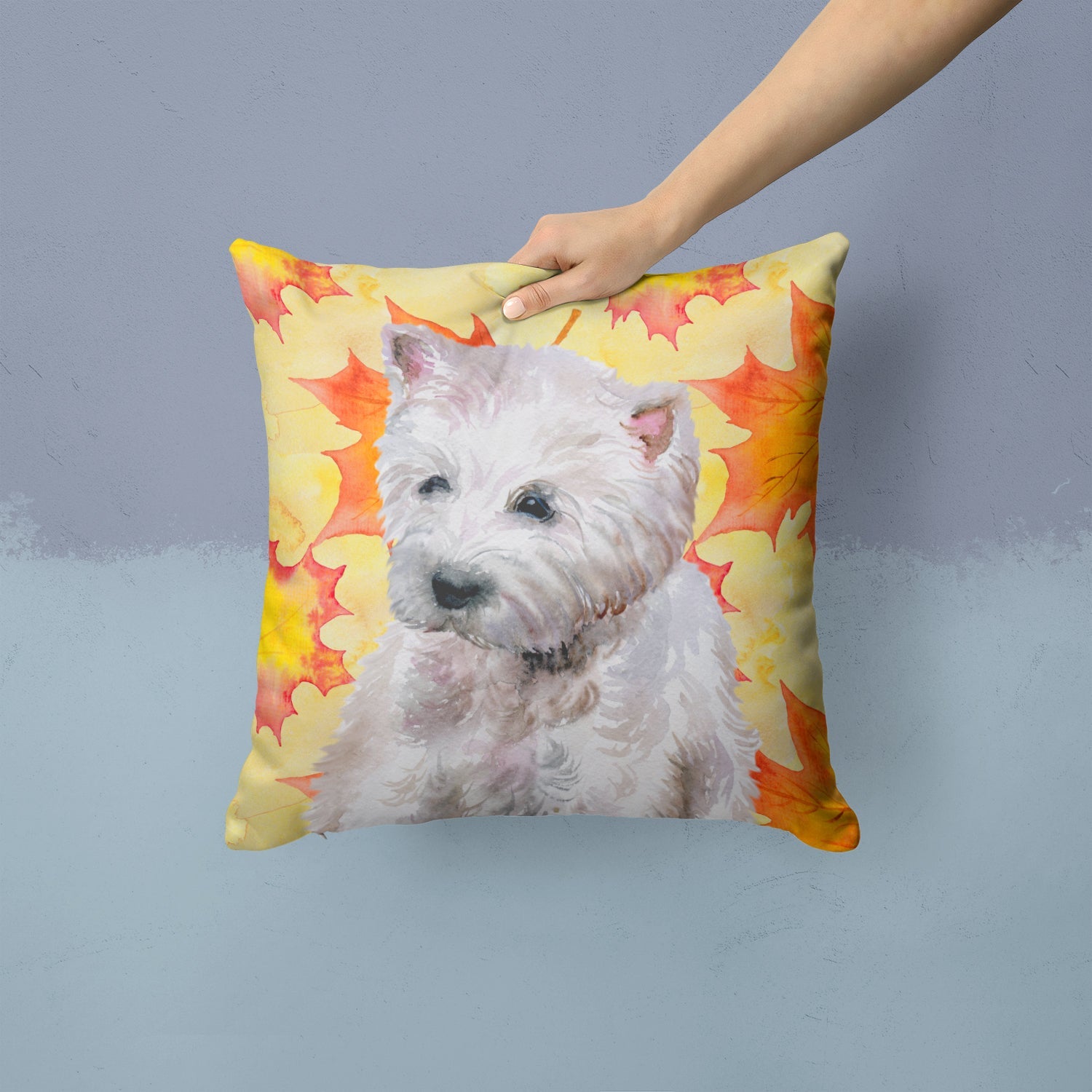 Westie Fall Decorative Throw Pillow 14x14 Indoor Outdoor Accent Cushion, Fabric Cover with Insert for Sofa, Bed, Porch & Living Room