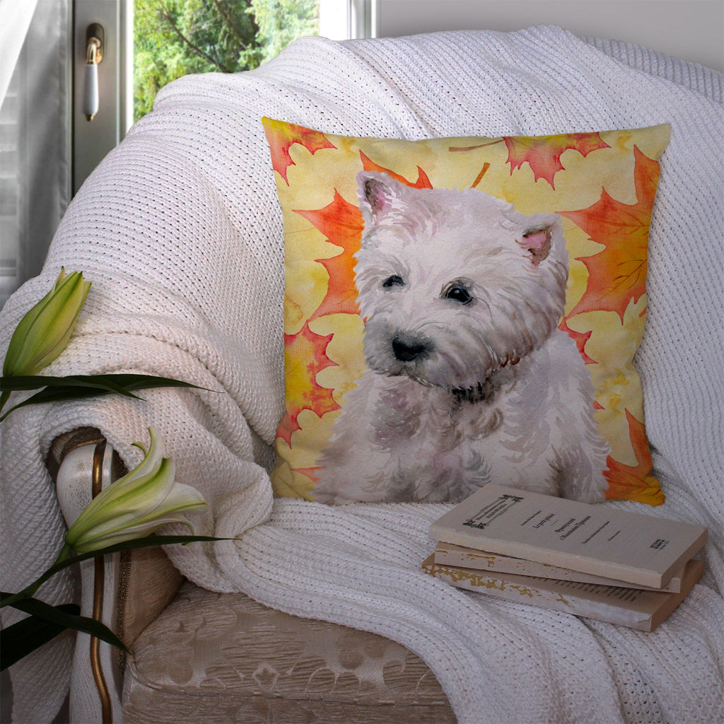 Westie Fall Decorative Throw Pillow 14x14 Indoor Outdoor Accent Cushion, Fabric Cover with Insert for Sofa, Bed, Porch & Living Room