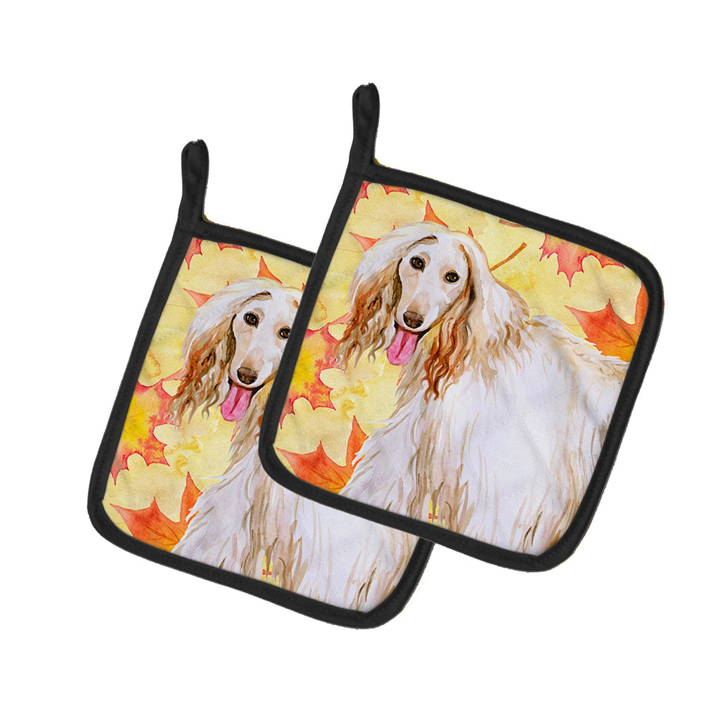 Afghan Hound Fall Pot Holder Set of 2 Heat Resistant Quilted Hot Pads 7.5 x 7.5 Inch, Insulated Kitchen Trivets for Cooking & Baking