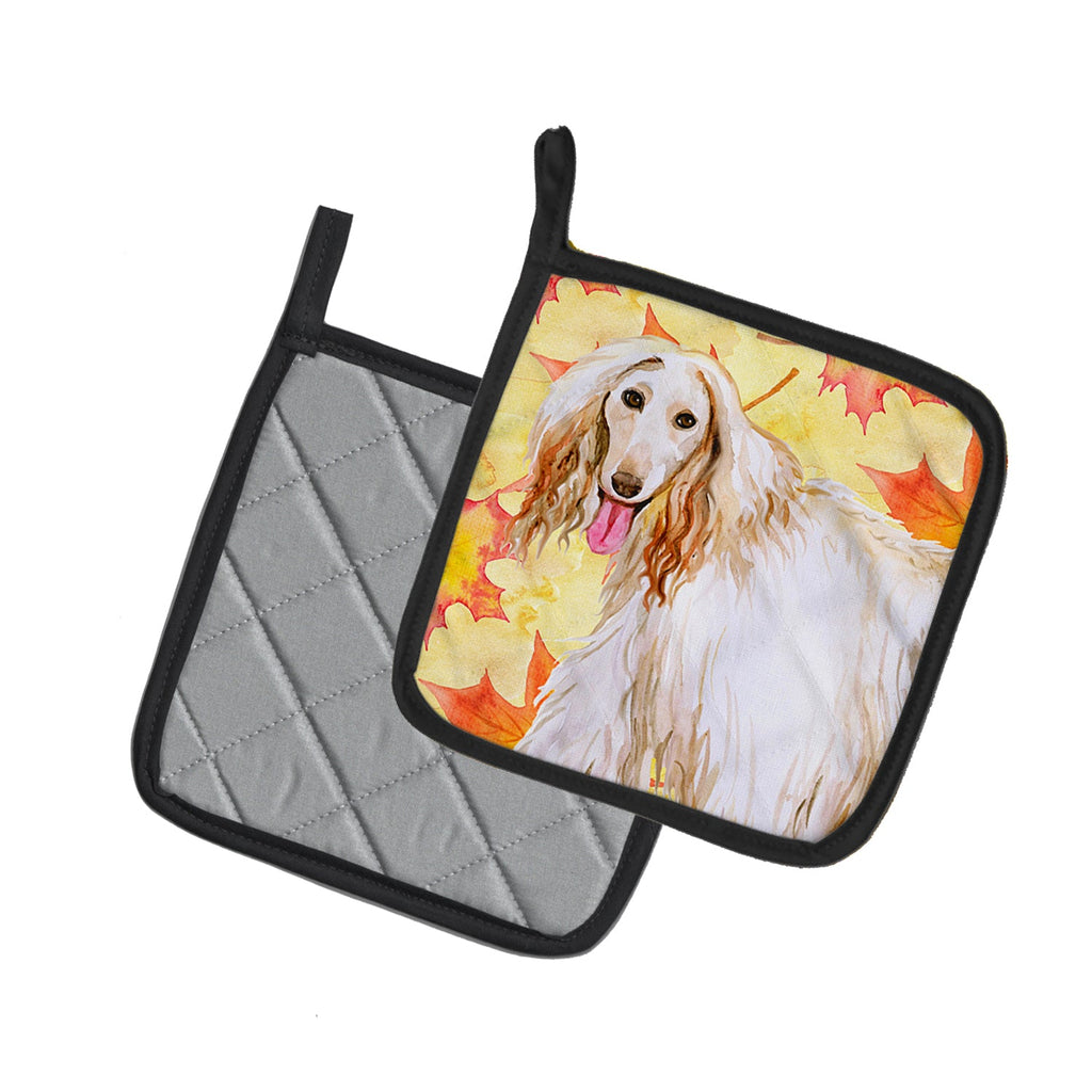 Afghan Hound Fall Pot Holder Set of 2 Heat Resistant Quilted Hot Pads 7.5 x 7.5 Inch, Insulated Kitchen Trivets for Cooking & Baking