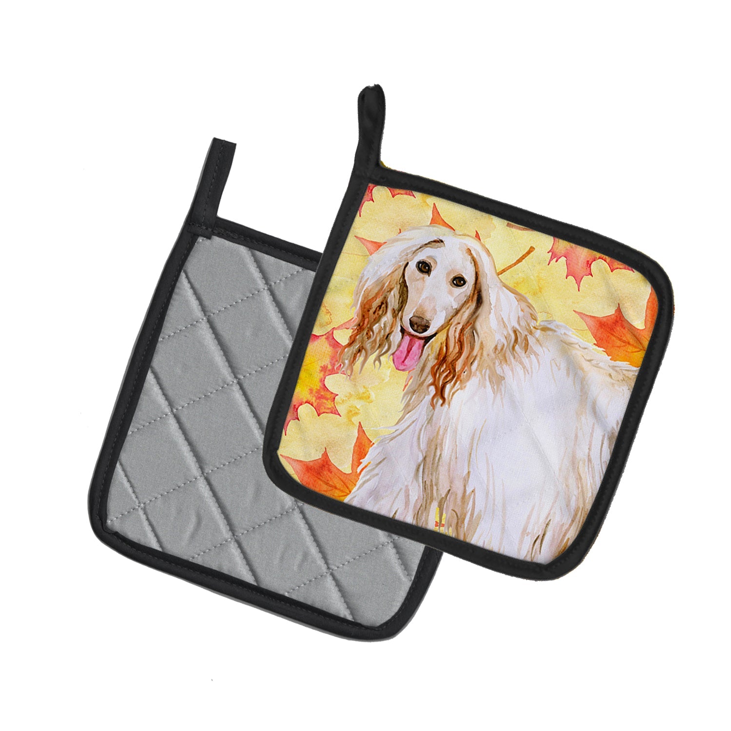 Afghan Hound Fall Pot Holder Set of 2 Heat Resistant Quilted Hot Pads 7.5 x 7.5 Inch, Insulated Kitchen Trivets for Cooking & Baking