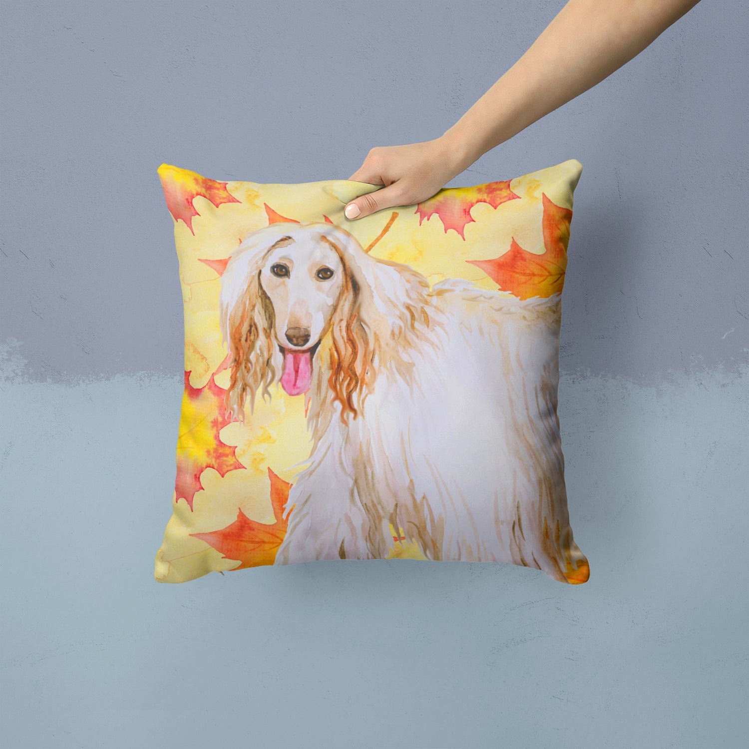 Afghan Hound Fall Decorative Throw Pillow 14x14 Indoor Outdoor Accent Cushion, Fabric Cover with Insert for Sofa, Bed, Porch & Living Room