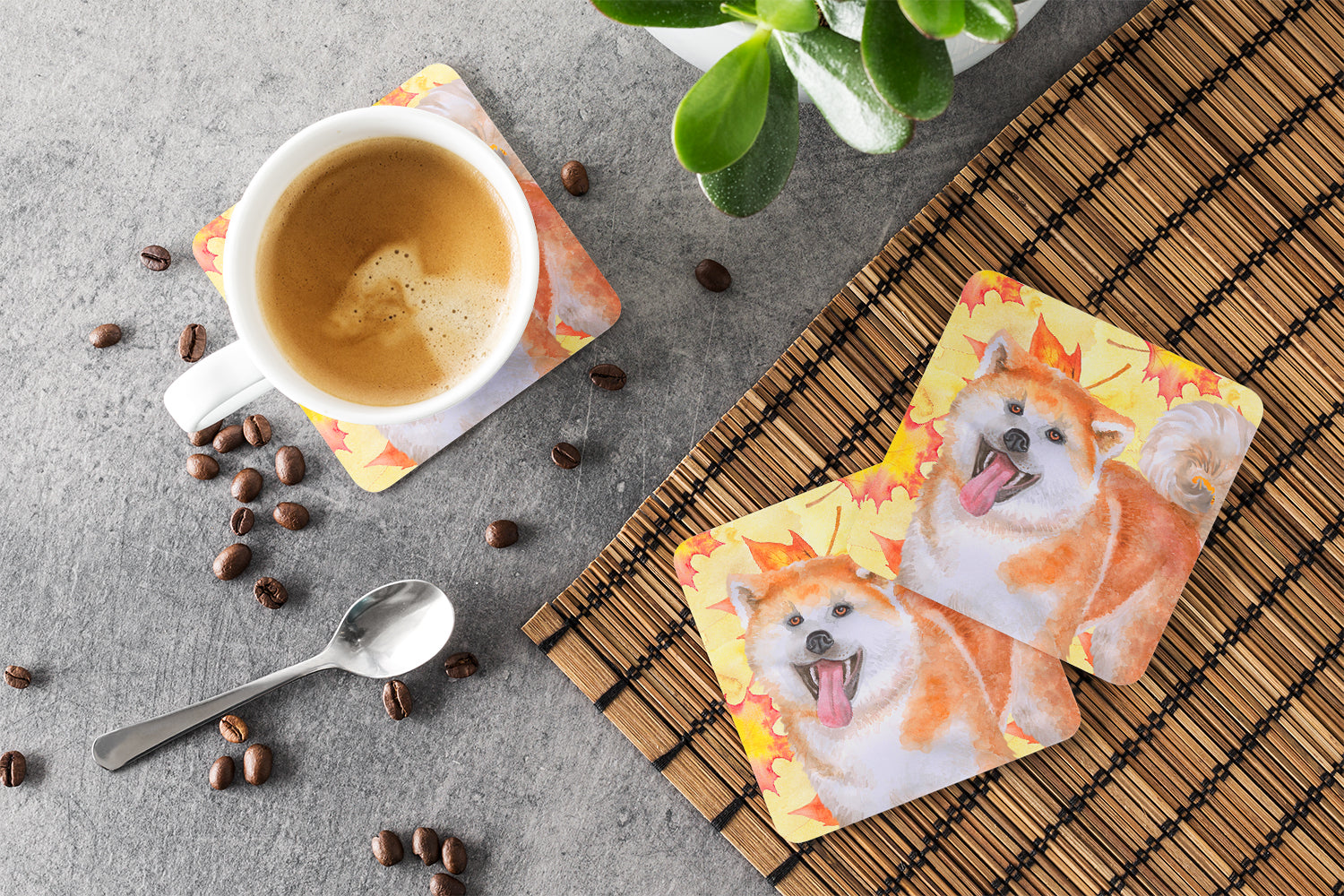 Akita Fall Foam Coasters Set of 4 Cup Coasters for Indoor Outdoor, Tabletop Protection, Anti Slip, Mouse pad Material