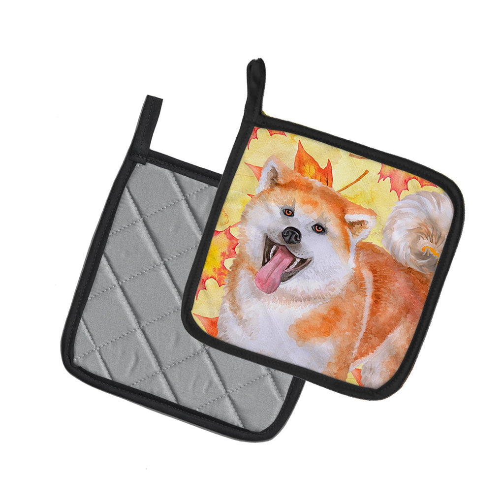 Akita Fall Pot Holder Set of 2 Heat Resistant Quilted Hot Pads 7.5 x 7.5 Inch, Insulated Kitchen Trivets for Cooking & Baking
