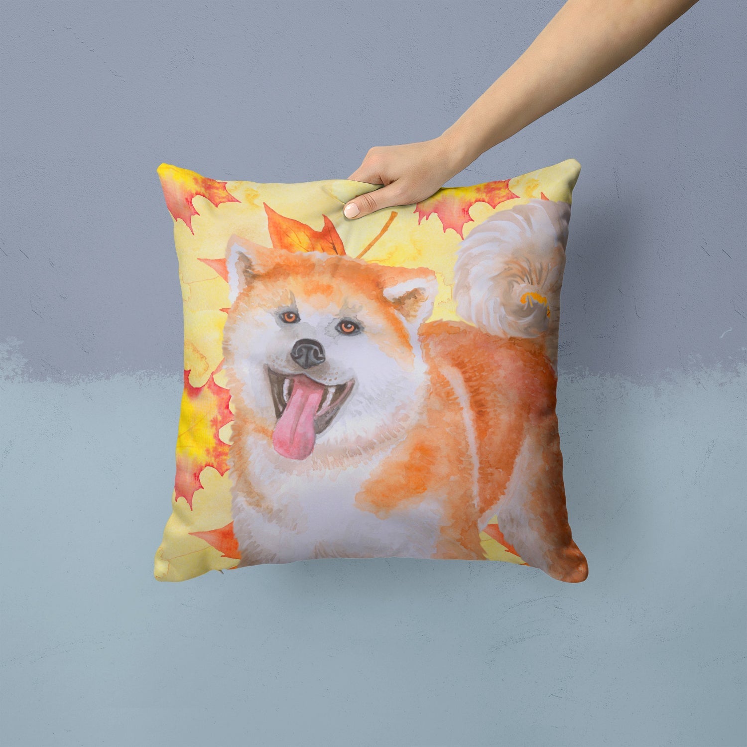 Akita Fall Decorative Throw Pillow 14x14 Indoor Outdoor Accent Cushion, Fabric Cover with Insert for Sofa, Bed, Porch & Living Room