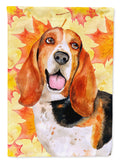 Basset Hound Fall House Flag 28x40 Porch Sleeve Pole Decorative Outside Yard Banner Artwork Wall Hanging, Polyester