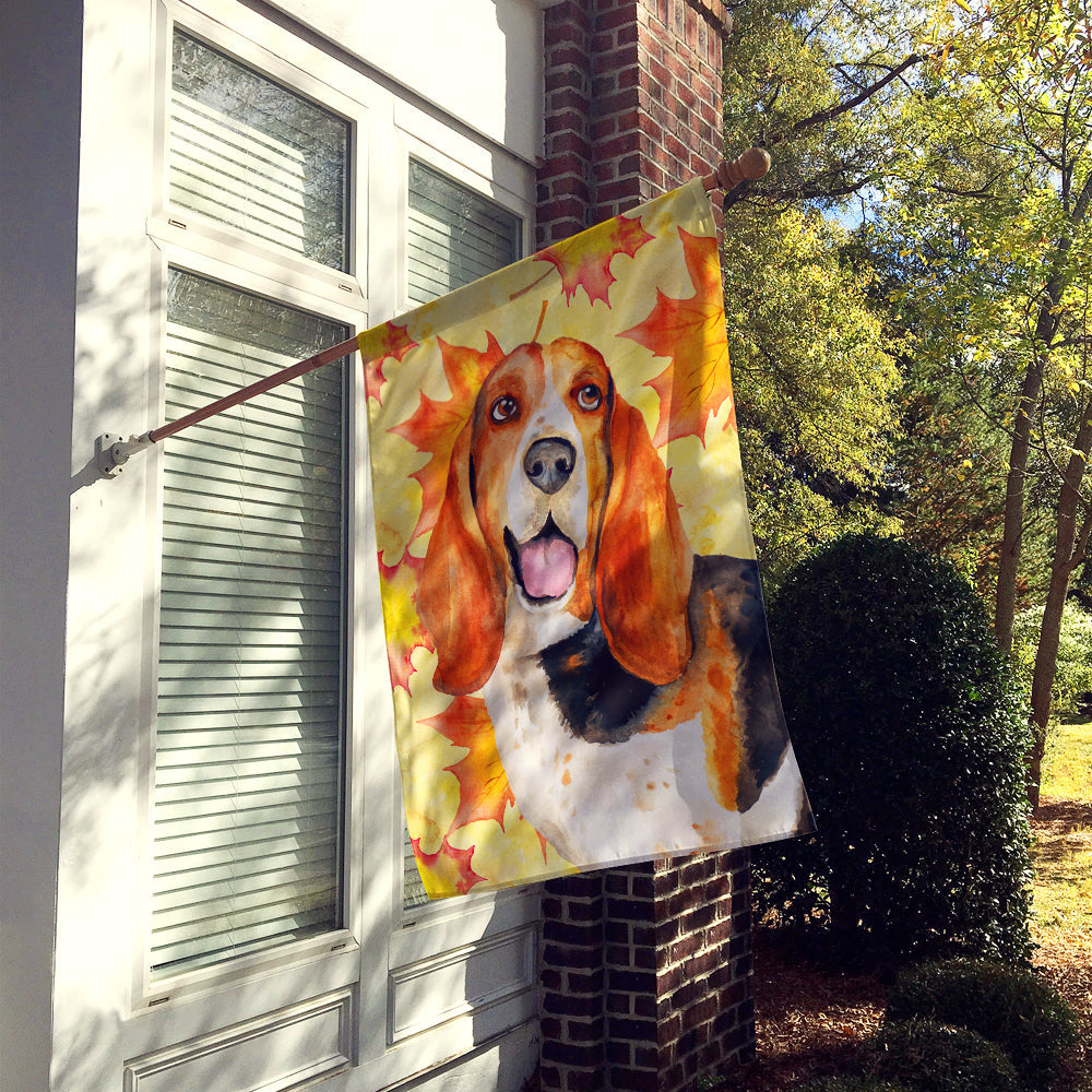 Basset Hound Fall House Flag 28x40 Porch Sleeve Pole Decorative Outside Yard Banner Artwork Wall Hanging, Polyester