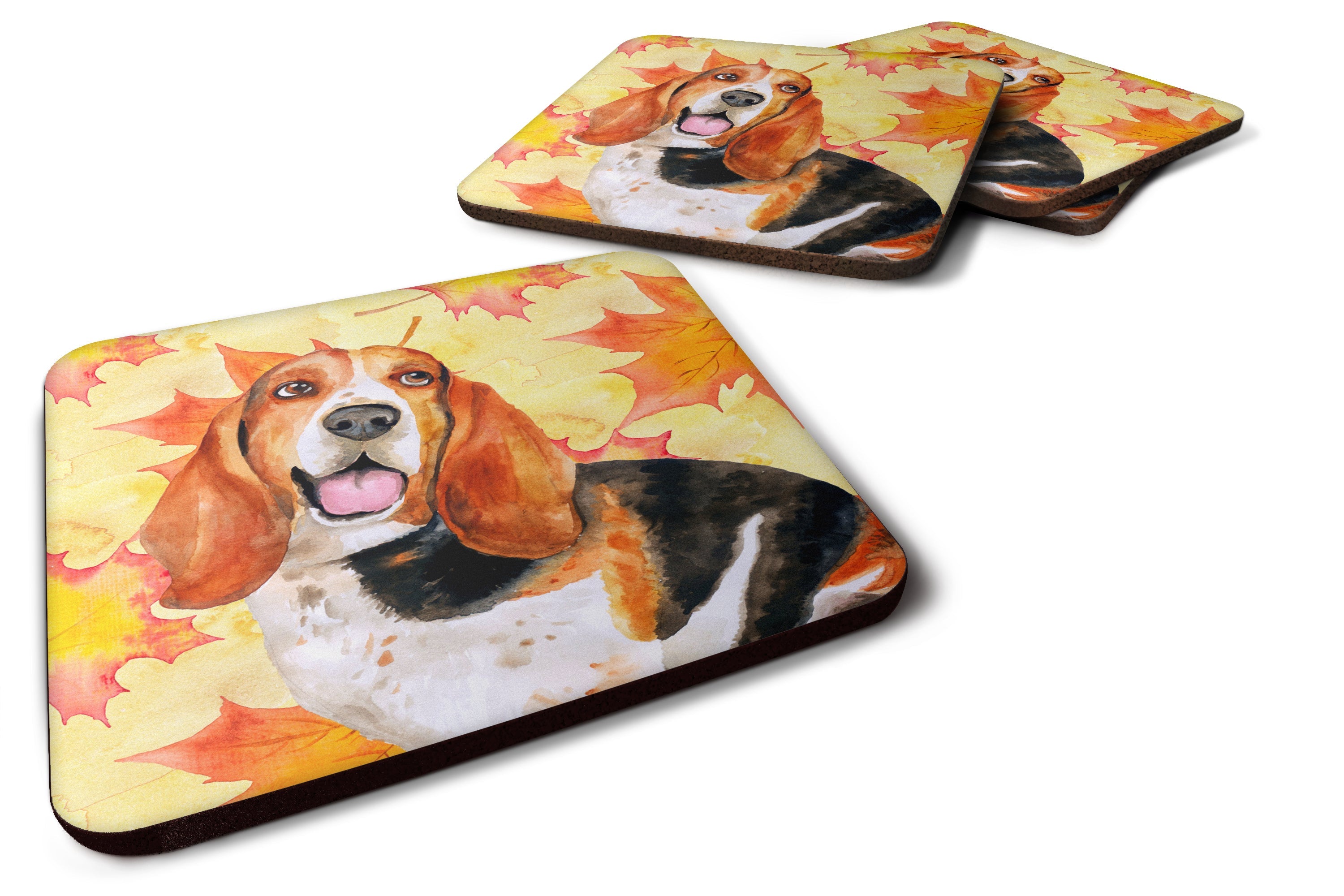 Basset Hound Fall Foam Coasters Set of 4 Cup Coasters for Indoor Outdoor, Tabletop Protection, Anti Slip, Mouse pad Material