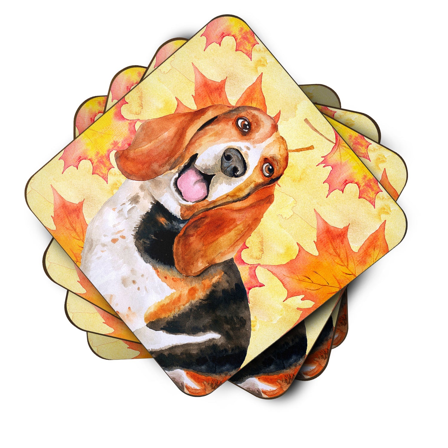 Basset Hound Fall Foam Coasters Set of 4 Cup Coasters for Indoor Outdoor, Tabletop Protection, Anti Slip, Mouse pad Material
