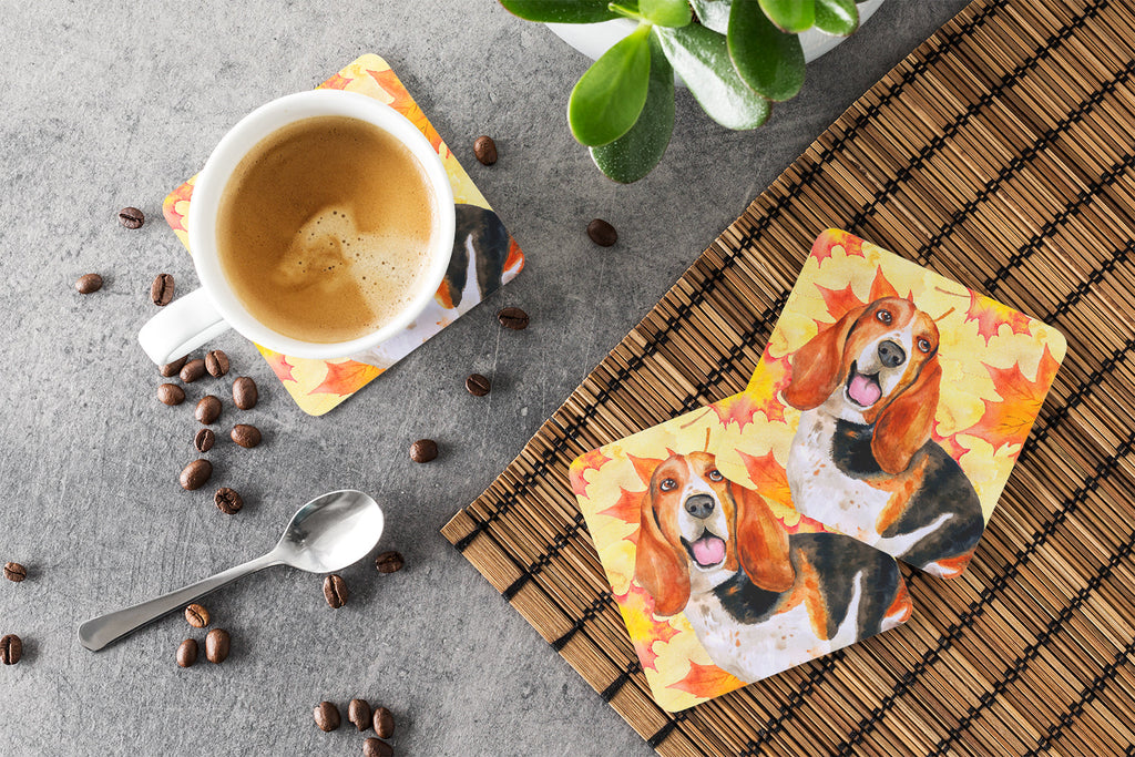 Basset Hound Fall Foam Coasters Set of 4 Cup Coasters for Indoor Outdoor, Tabletop Protection, Anti Slip, Mouse pad Material