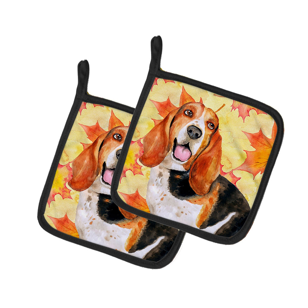 Basset Hound Fall Pot Holder Set of 2 Heat Resistant Quilted Hot Pads 7.5 x 7.5 Inch, Insulated Kitchen Trivets for Cooking & Baking