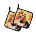 Basset Hound Fall Pot Holder Set of 2 Heat Resistant Quilted Hot Pads 7.5 x 7.5 Inch, Insulated Kitchen Trivets for Cooking & Baking