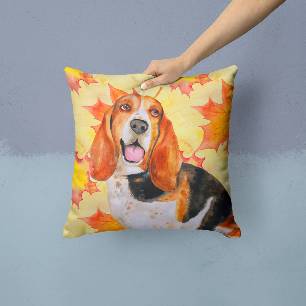 Basset Hound Fall Decorative Throw Pillow 14x14 Indoor Outdoor Accent Cushion, Fabric Cover with Insert for Sofa, Bed, Porch & Living Room