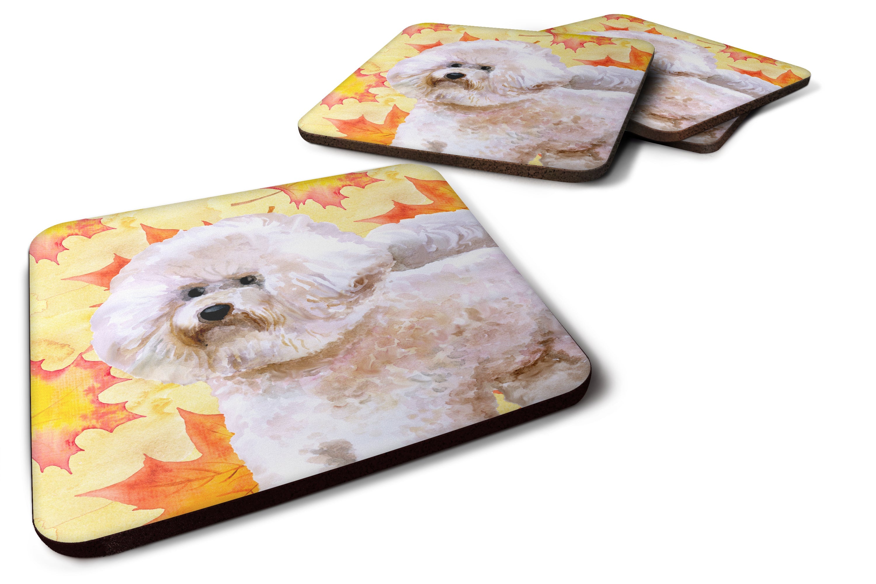 Bichon Frise #2 Fall Foam Coasters Set of 4 Cup Coasters for Indoor Outdoor, Tabletop Protection, Anti Slip, Mouse pad Material
