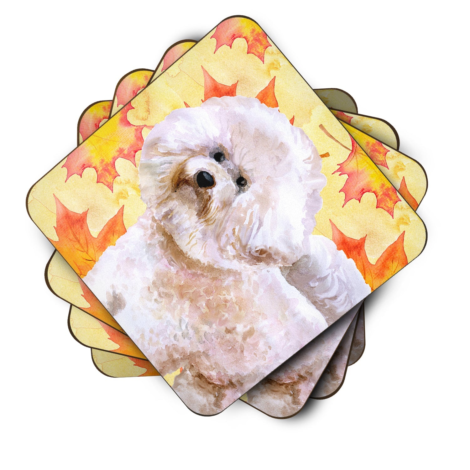 Bichon Frise #2 Fall Foam Coasters Set of 4 Cup Coasters for Indoor Outdoor, Tabletop Protection, Anti Slip, Mouse pad Material