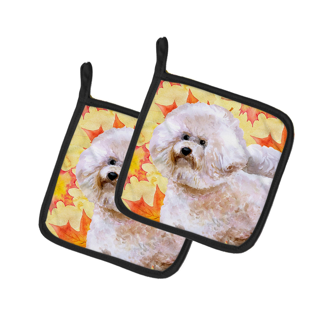 Bichon Frise #2 Fall Pot Holder Set of 2 Heat Resistant Quilted Hot Pads 7.5 x 7.5 Inch, Insulated Kitchen Trivets for Cooking & Baking