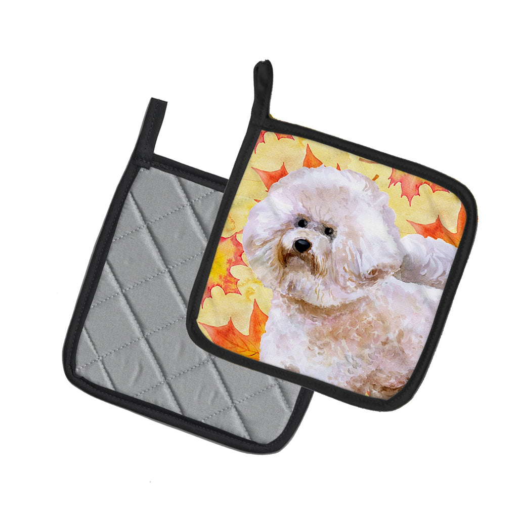 Bichon Frise #2 Fall Pot Holder Set of 2 Heat Resistant Quilted Hot Pads 7.5 x 7.5 Inch, Insulated Kitchen Trivets for Cooking & Baking