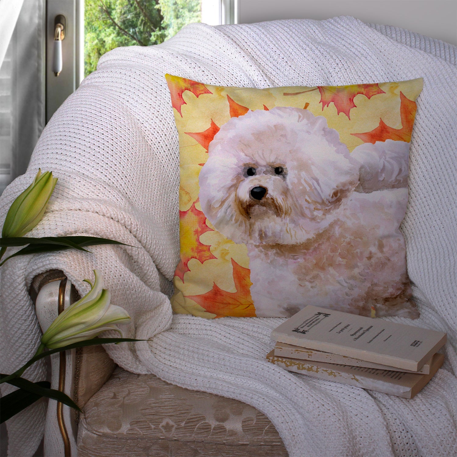 Bichon Frise #2 Fall Decorative Throw Pillow 14x14 Indoor Outdoor Accent Cushion, Fabric Cover with Insert for Sofa, Bed, Porch & Living Room