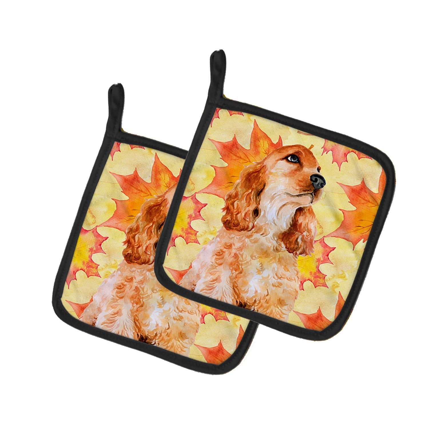 Cocker Spaniel Fall Pot Holder Set of 2 Heat Resistant Quilted Hot Pads 7.5 x 7.5 Inch, Insulated Kitchen Trivets for Cooking & Baking
