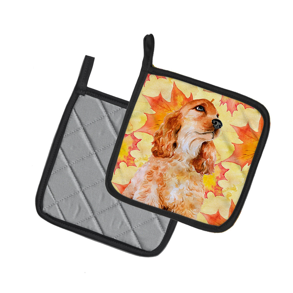 Cocker Spaniel Fall Pot Holder Set of 2 Heat Resistant Quilted Hot Pads 7.5 x 7.5 Inch, Insulated Kitchen Trivets for Cooking & Baking