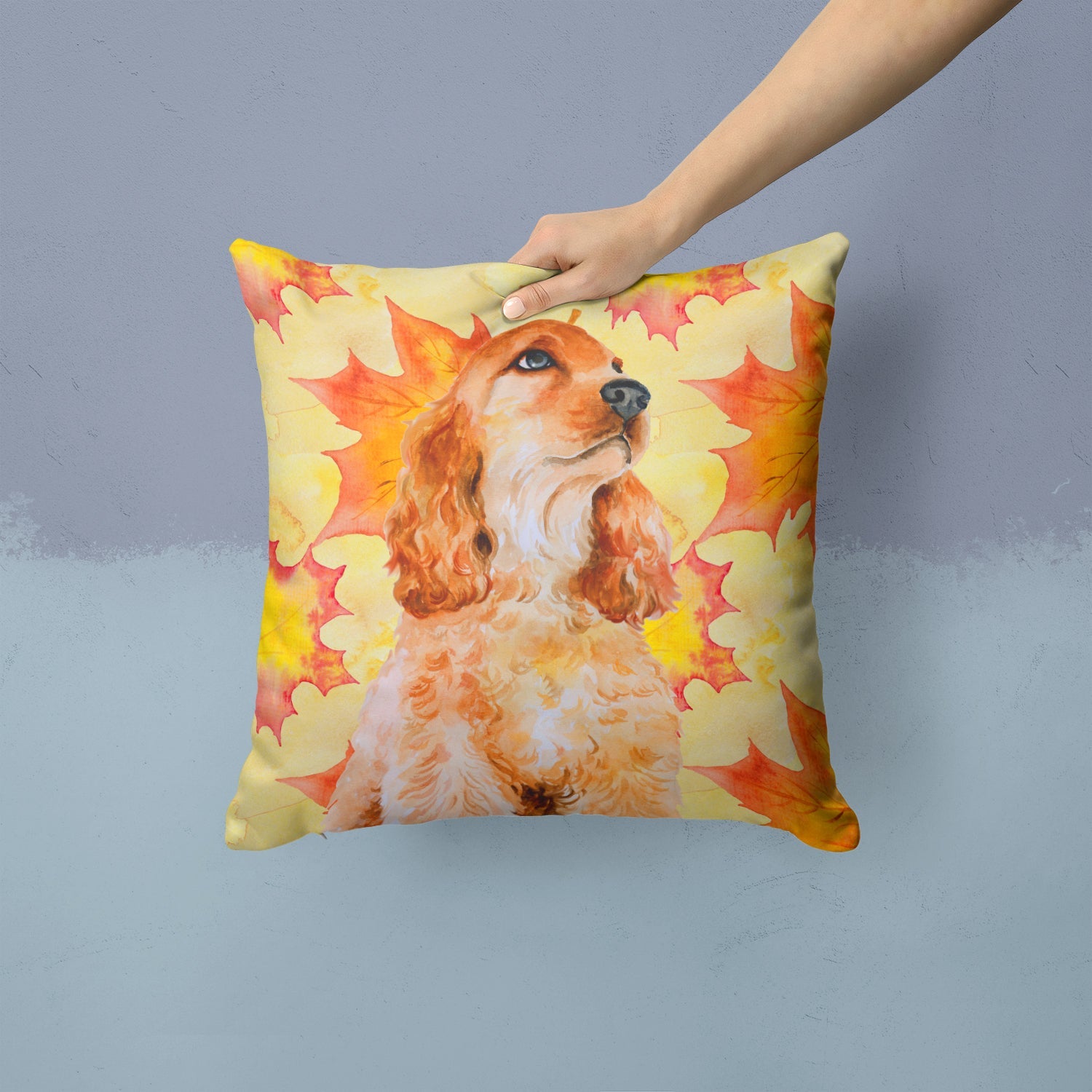 Cocker Spaniel Fall Decorative Throw Pillow 14x14 Indoor Outdoor Accent Cushion, Fabric Cover with Insert for Sofa, Bed, Porch & Living Room