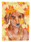 Red Dachshund Fall House Flag 28x40 Porch Sleeve Pole Decorative Outside Yard Banner Artwork Wall Hanging, Polyester