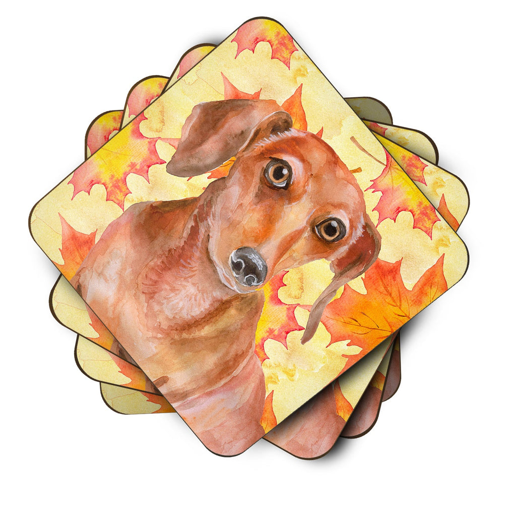 Red Dachshund Fall Foam Coasters Set of 4 Cup Coasters for Indoor Outdoor, Tabletop Protection, Anti Slip, Mouse pad Material