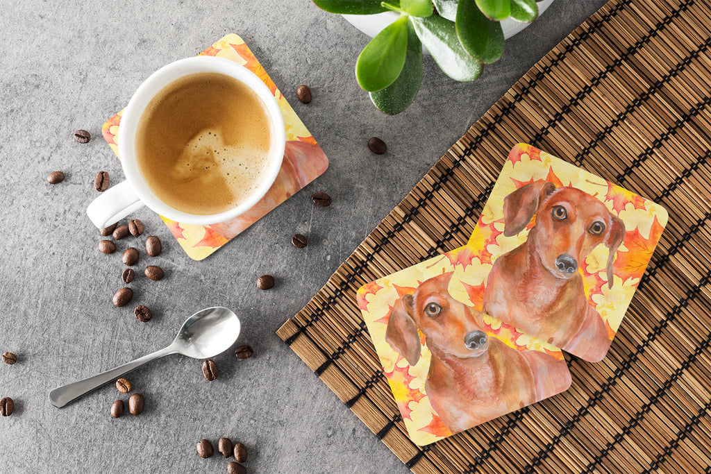 Red Dachshund Fall Foam Coasters Set of 4 Cup Coasters for Indoor Outdoor, Tabletop Protection, Anti Slip, Mouse pad Material