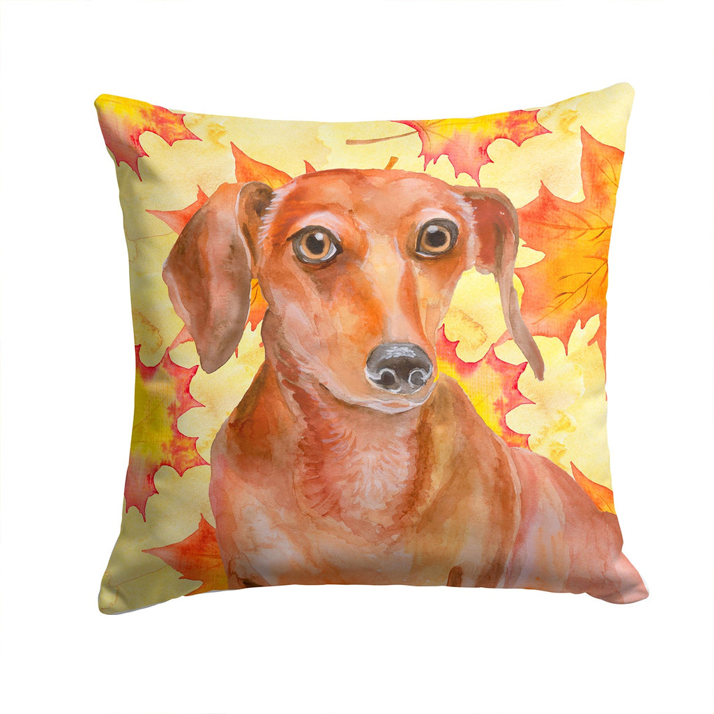 Red Dachshund Fall Decorative Throw Pillow 14x14 Indoor Outdoor Accent Cushion, Fabric Cover with Insert for Sofa, Bed, Porch & Living Room
