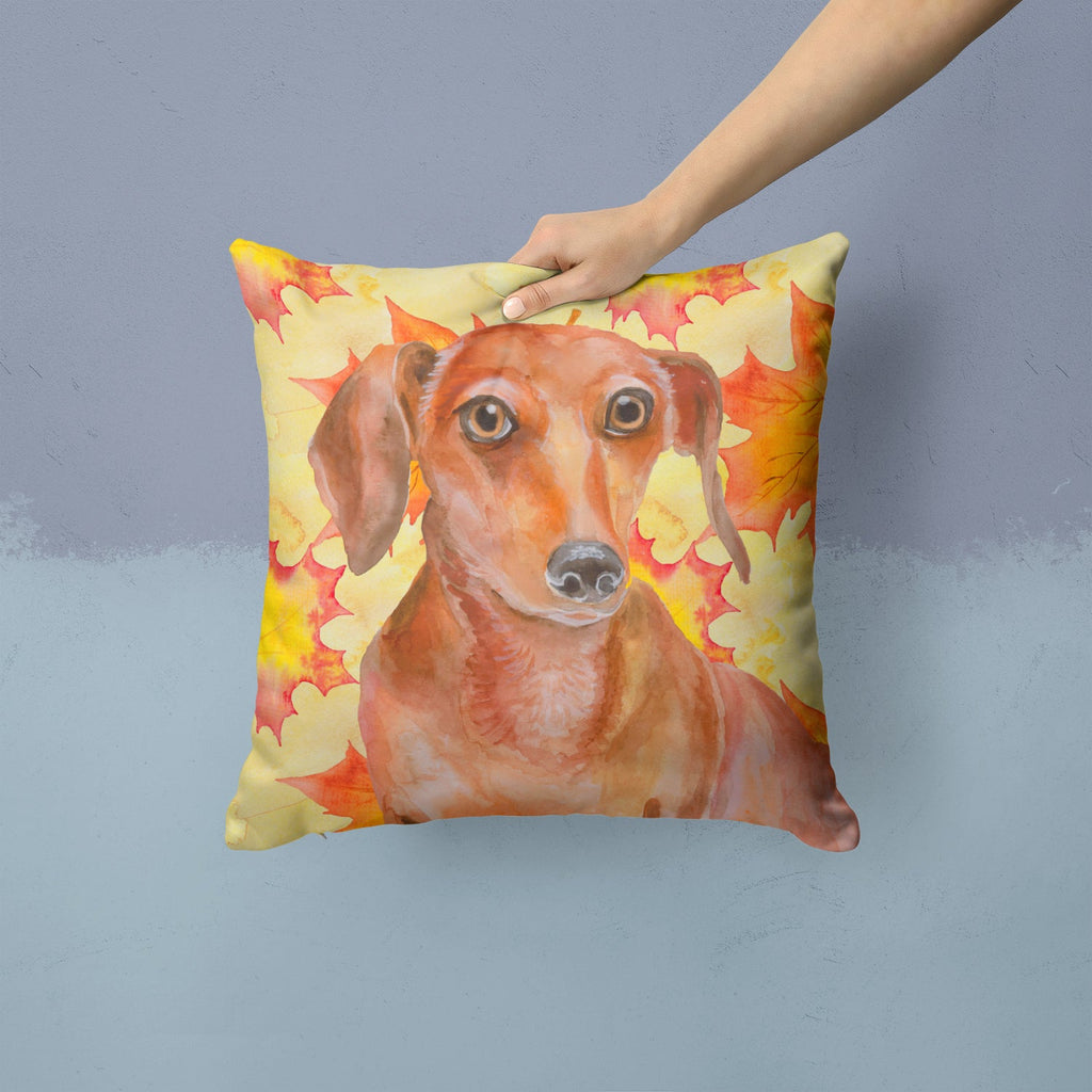 Red Dachshund Fall Decorative Throw Pillow 14x14 Indoor Outdoor Accent Cushion, Fabric Cover with Insert for Sofa, Bed, Porch & Living Room
