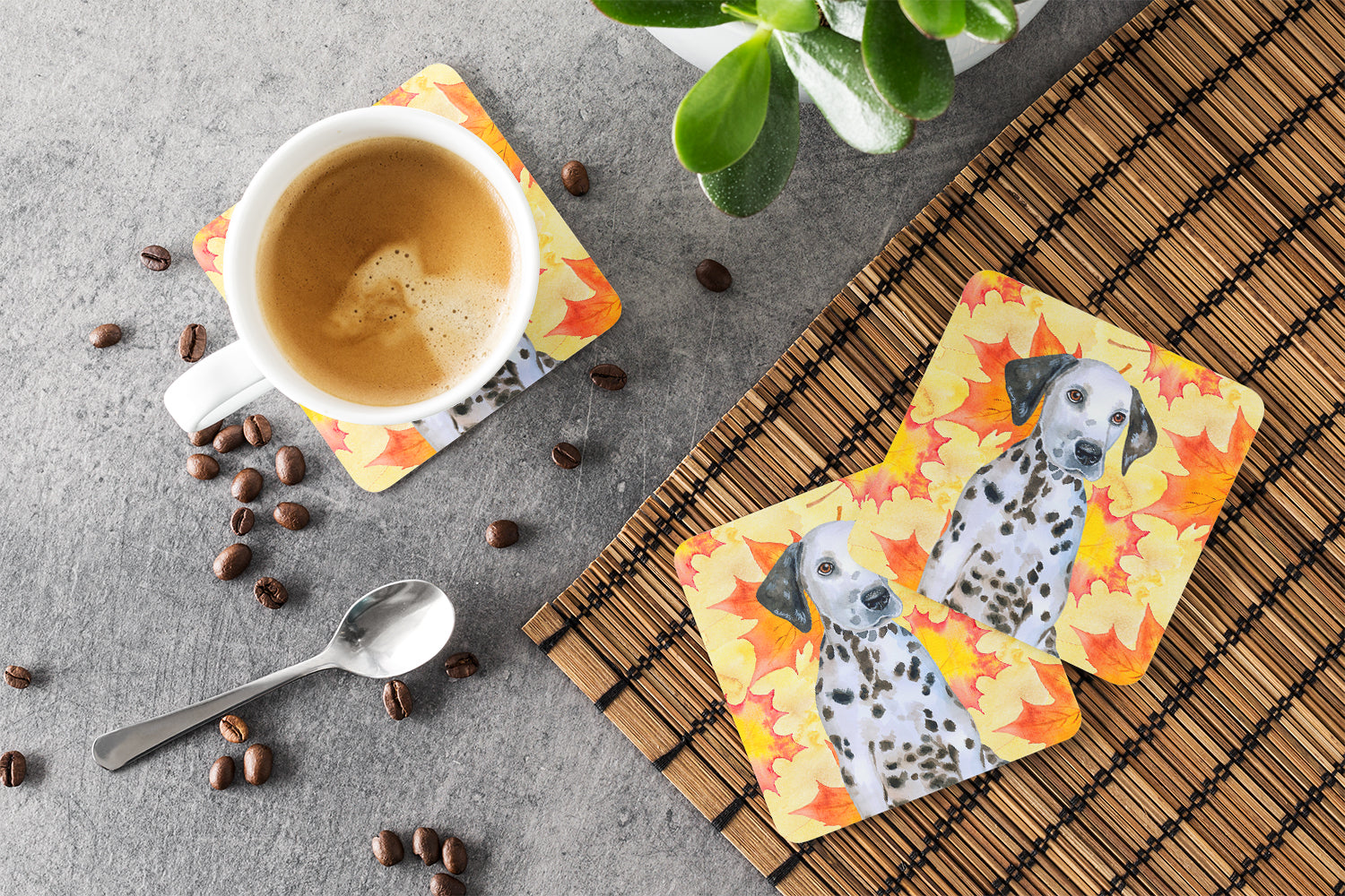 Dalmatian Puppy Fall Foam Coasters Set of 4 Cup Coasters for Indoor Outdoor, Tabletop Protection, Anti Slip, Mouse pad Material