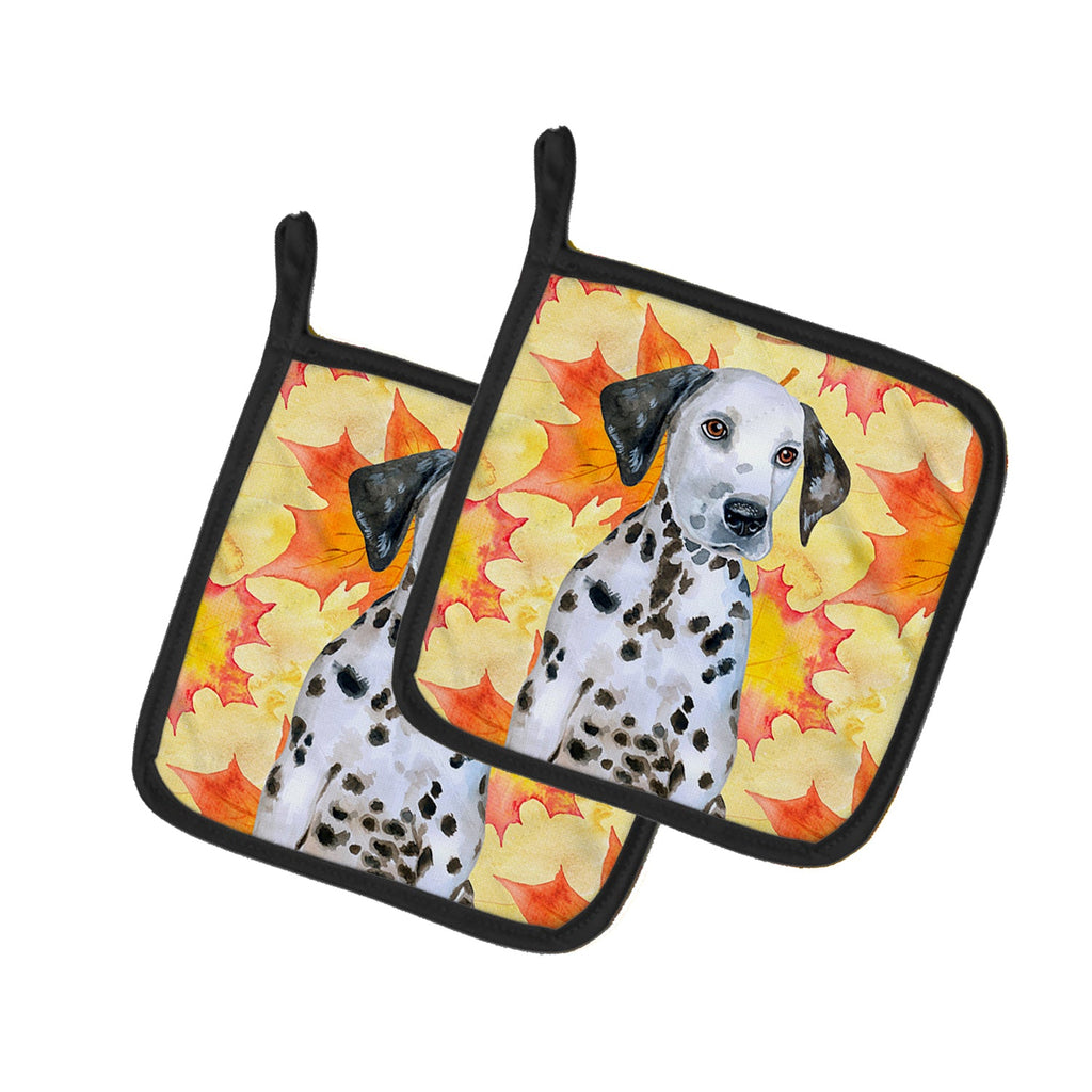 Dalmatian Puppy Fall Pot Holder Set of 2 Heat Resistant Quilted Hot Pads 7.5 x 7.5 Inch, Insulated Kitchen Trivets for Cooking & Baking