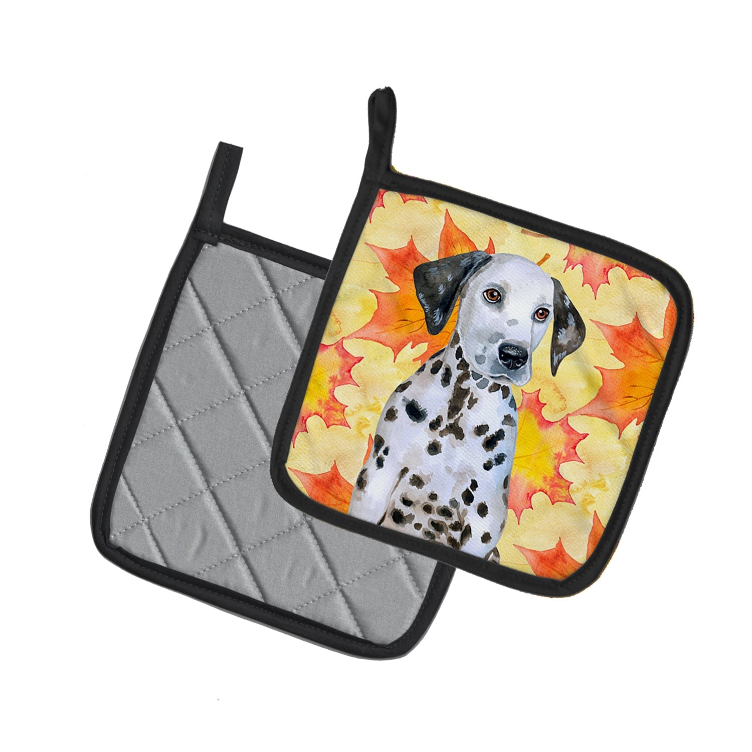 Dalmatian Puppy Fall Pot Holder Set of 2 Heat Resistant Quilted Hot Pads 7.5 x 7.5 Inch, Insulated Kitchen Trivets for Cooking & Baking