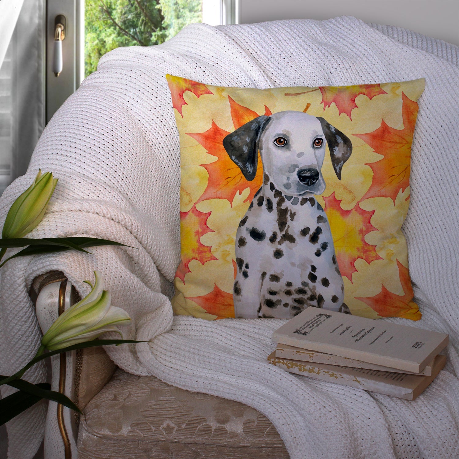 Dalmatian Puppy Fall Decorative Throw Pillow 14x14 Indoor Outdoor Accent Cushion, Fabric Cover with Insert for Sofa, Bed, Porch & Living Room