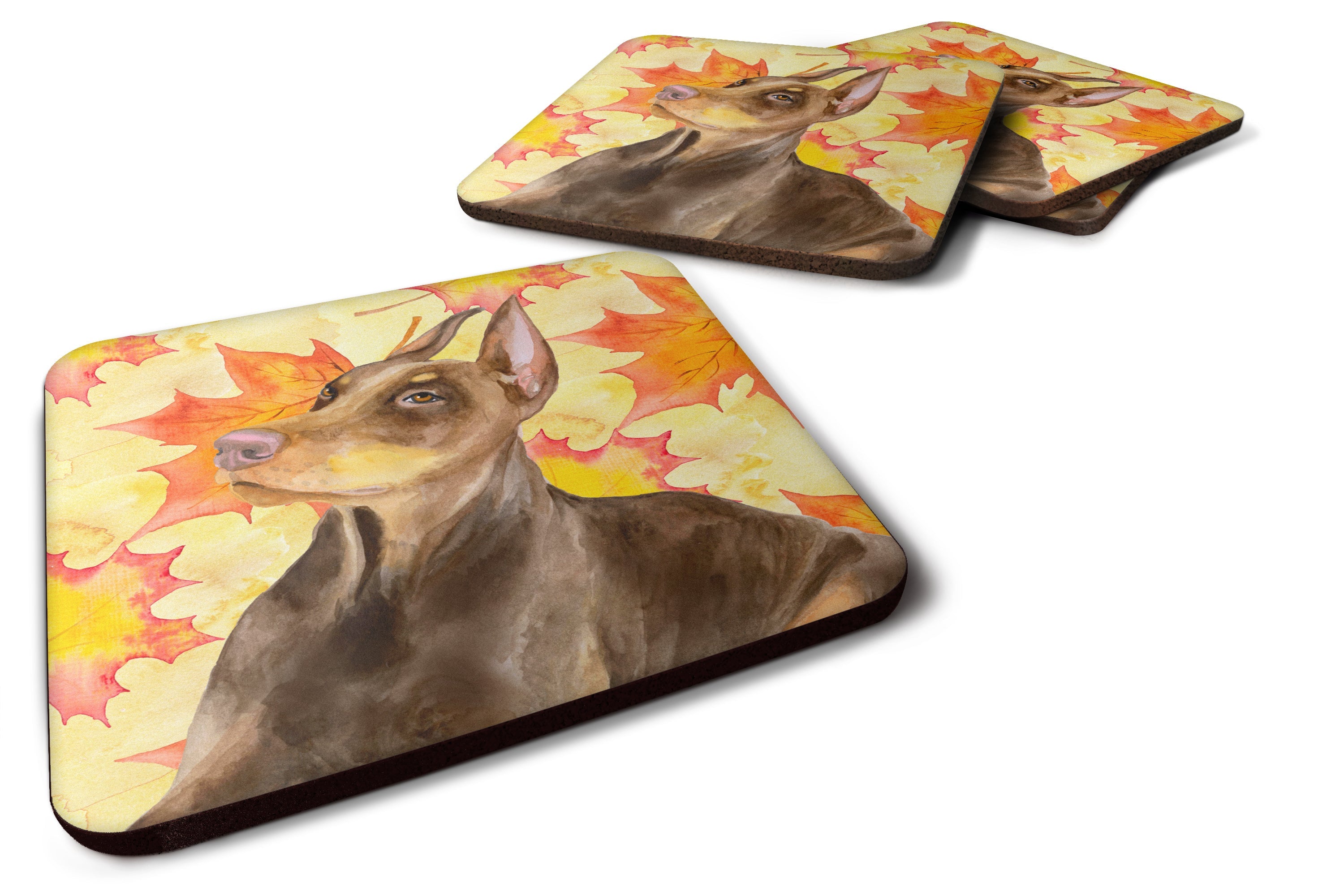 Doberman Pinscher Fall Foam Coasters Set of 4 Cup Coasters for Indoor Outdoor, Tabletop Protection, Anti Slip, Mouse pad Material