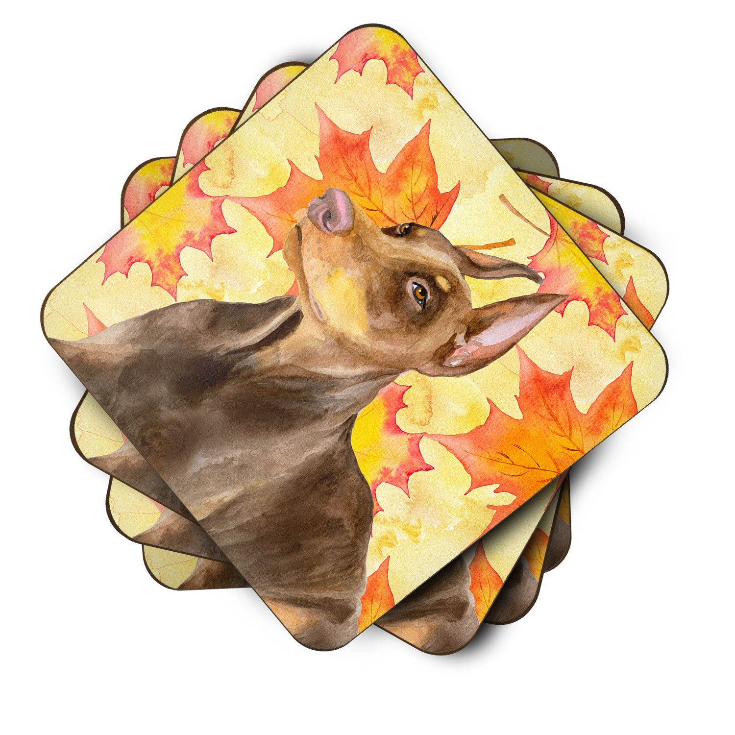 Doberman Pinscher Fall Foam Coasters Set of 4 Cup Coasters for Indoor Outdoor, Tabletop Protection, Anti Slip, Mouse pad Material