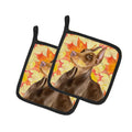 Doberman Pinscher Fall Pot Holder Set of 2 Heat Resistant Quilted Hot Pads 7.5 x 7.5 Inch, Insulated Kitchen Trivets for Cooking & Baking
