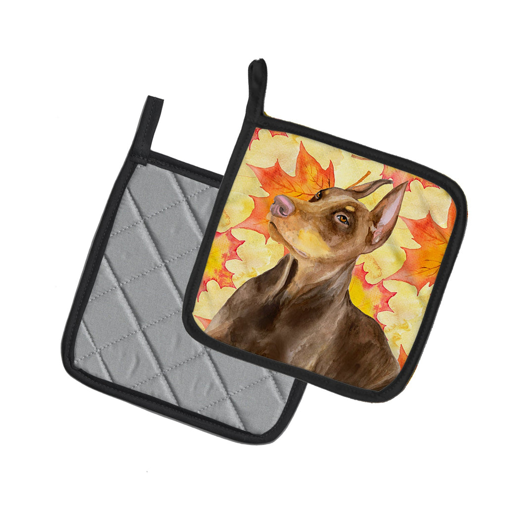 Doberman Pinscher Fall Pot Holder Set of 2 Heat Resistant Quilted Hot Pads 7.5 x 7.5 Inch, Insulated Kitchen Trivets for Cooking & Baking
