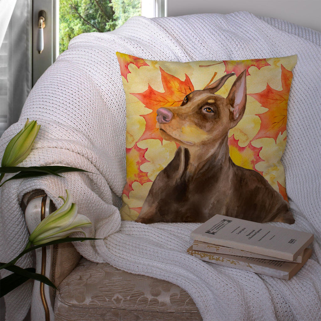 Doberman Pinscher Fall Decorative Throw Pillow 14x14 Indoor Outdoor Accent Cushion, Fabric Cover with Insert for Sofa, Bed, Porch & Living Room
