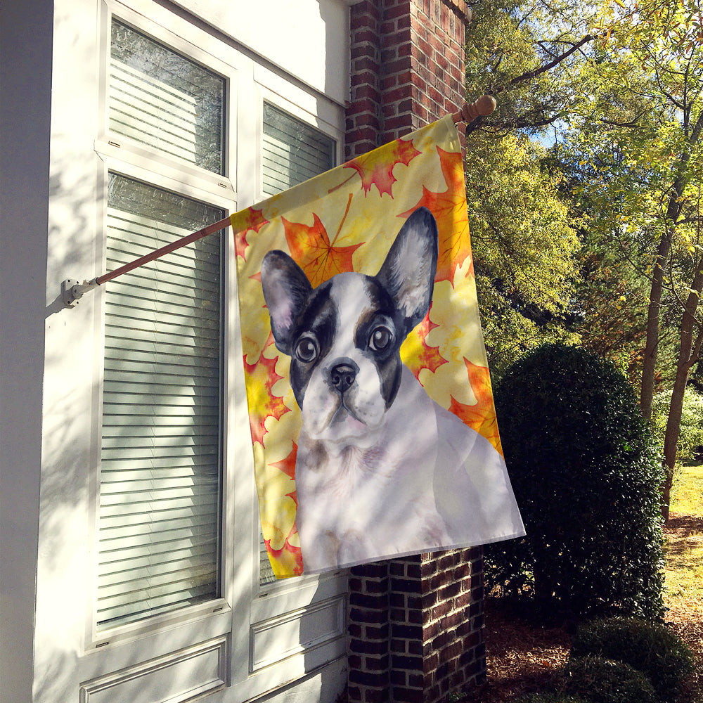 French Bulldog Black White Fall House Flag 28x40 Porch Sleeve Pole Decorative Outside Yard Banner Artwork Wall Hanging, Polyester