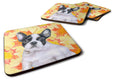French Bulldog Black White Fall Foam Coasters Set of 4 Cup Coasters for Indoor Outdoor, Tabletop Protection, Anti Slip, Mouse pad Material