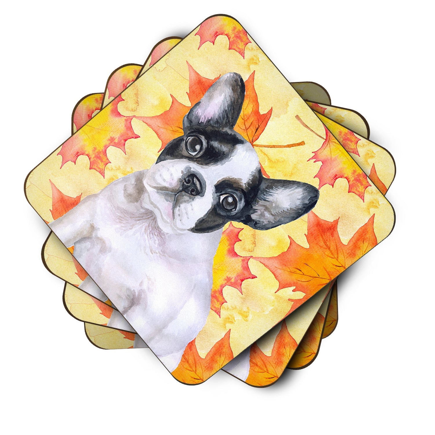French Bulldog Black White Fall Foam Coasters Set of 4 Cup Coasters for Indoor Outdoor, Tabletop Protection, Anti Slip, Mouse pad Material