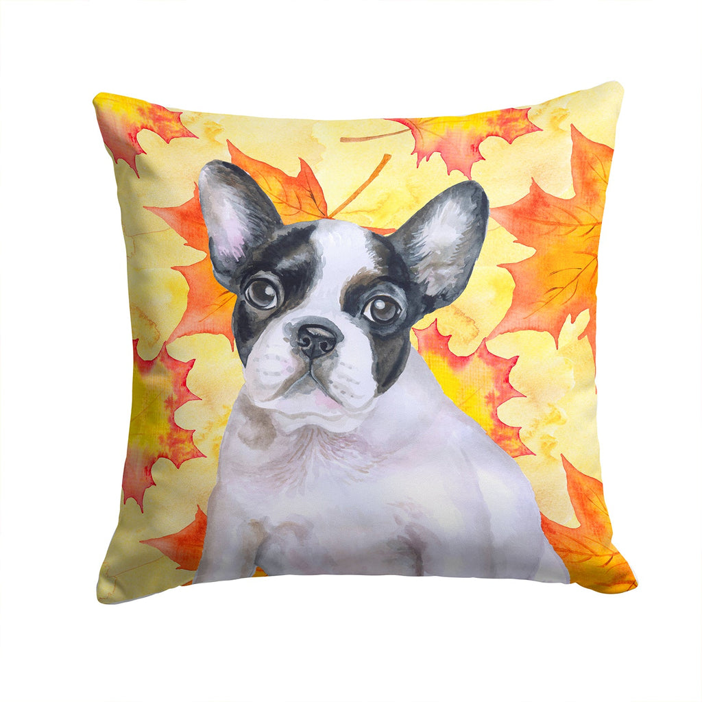 French Bulldog Black White Fall Decorative Throw Pillow 14x14 Indoor Outdoor Accent Cushion, Fabric Cover with Insert for Sofa, Bed, Porch & Living Room