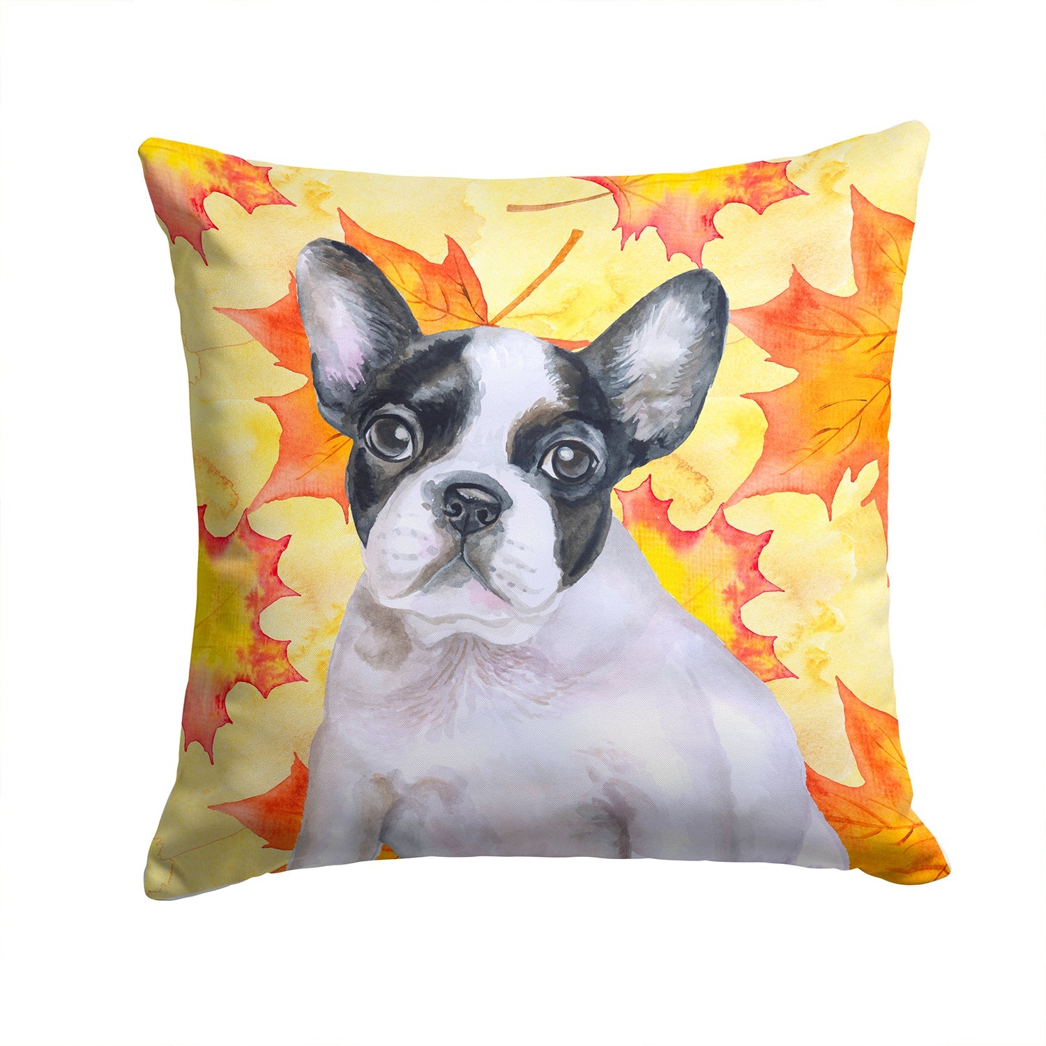French Bulldog Black White Fall Decorative Throw Pillow 14x14 Indoor Outdoor Accent Cushion, Fabric Cover with Insert for Sofa, Bed, Porch & Living Room