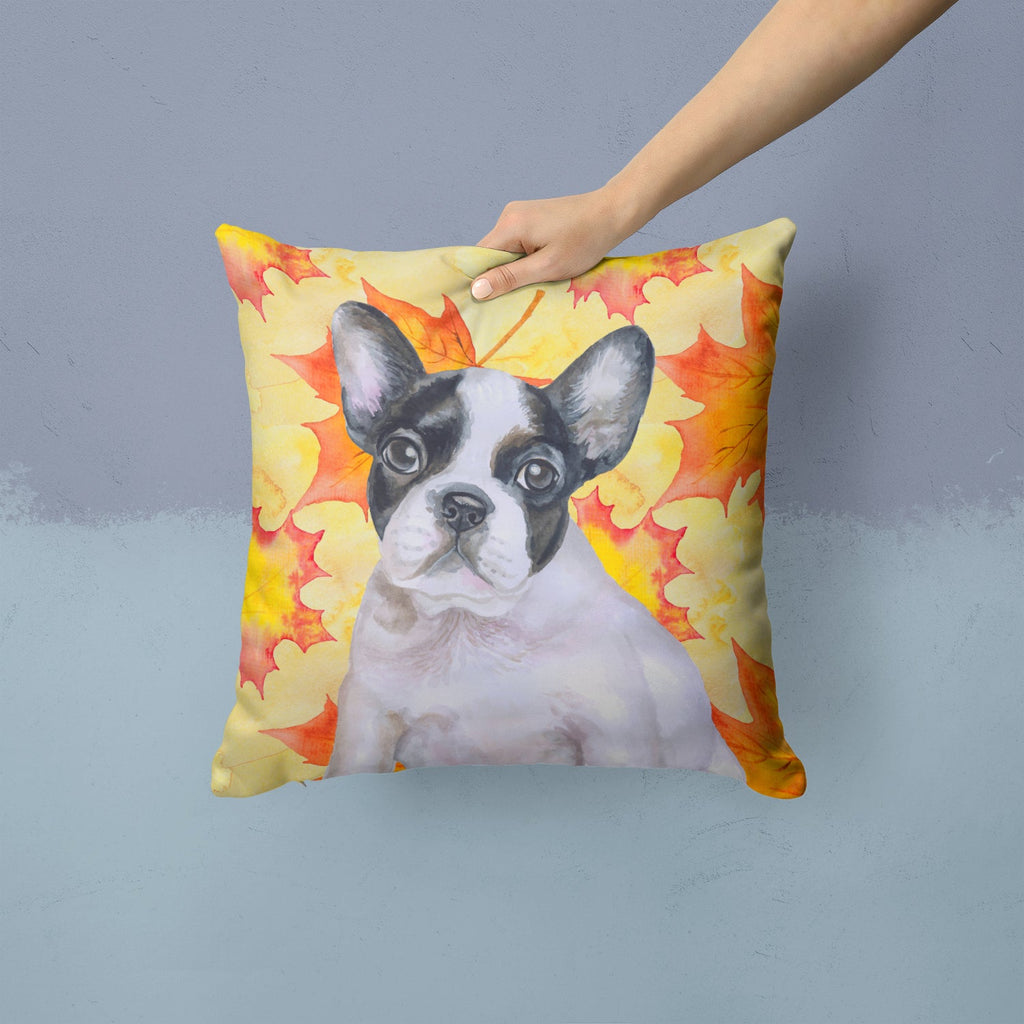 French Bulldog Black White Fall Decorative Throw Pillow 14x14 Indoor Outdoor Accent Cushion, Fabric Cover with Insert for Sofa, Bed, Porch & Living Room