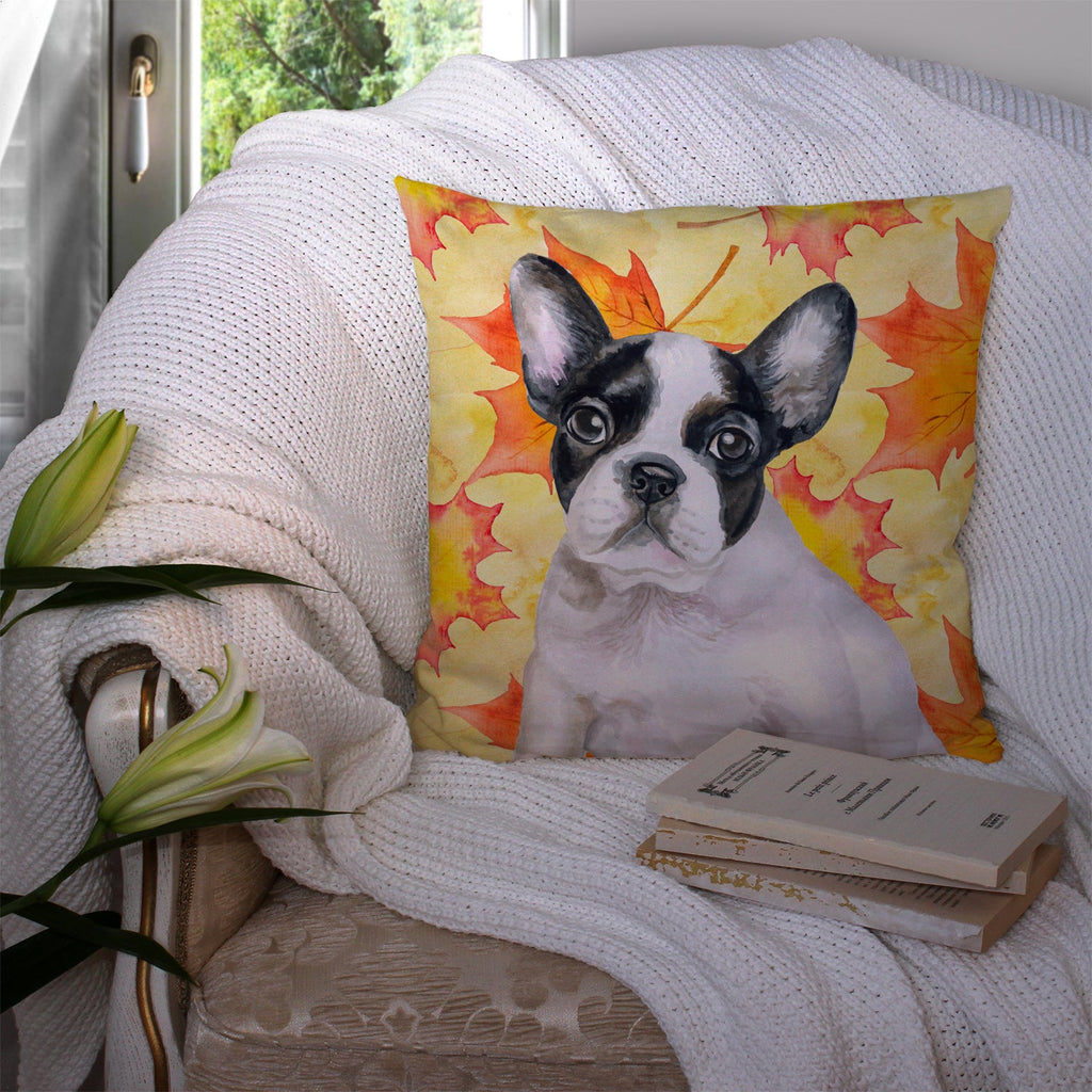 French Bulldog Black White Fall Decorative Throw Pillow 14x14 Indoor Outdoor Accent Cushion, Fabric Cover with Insert for Sofa, Bed, Porch & Living Room