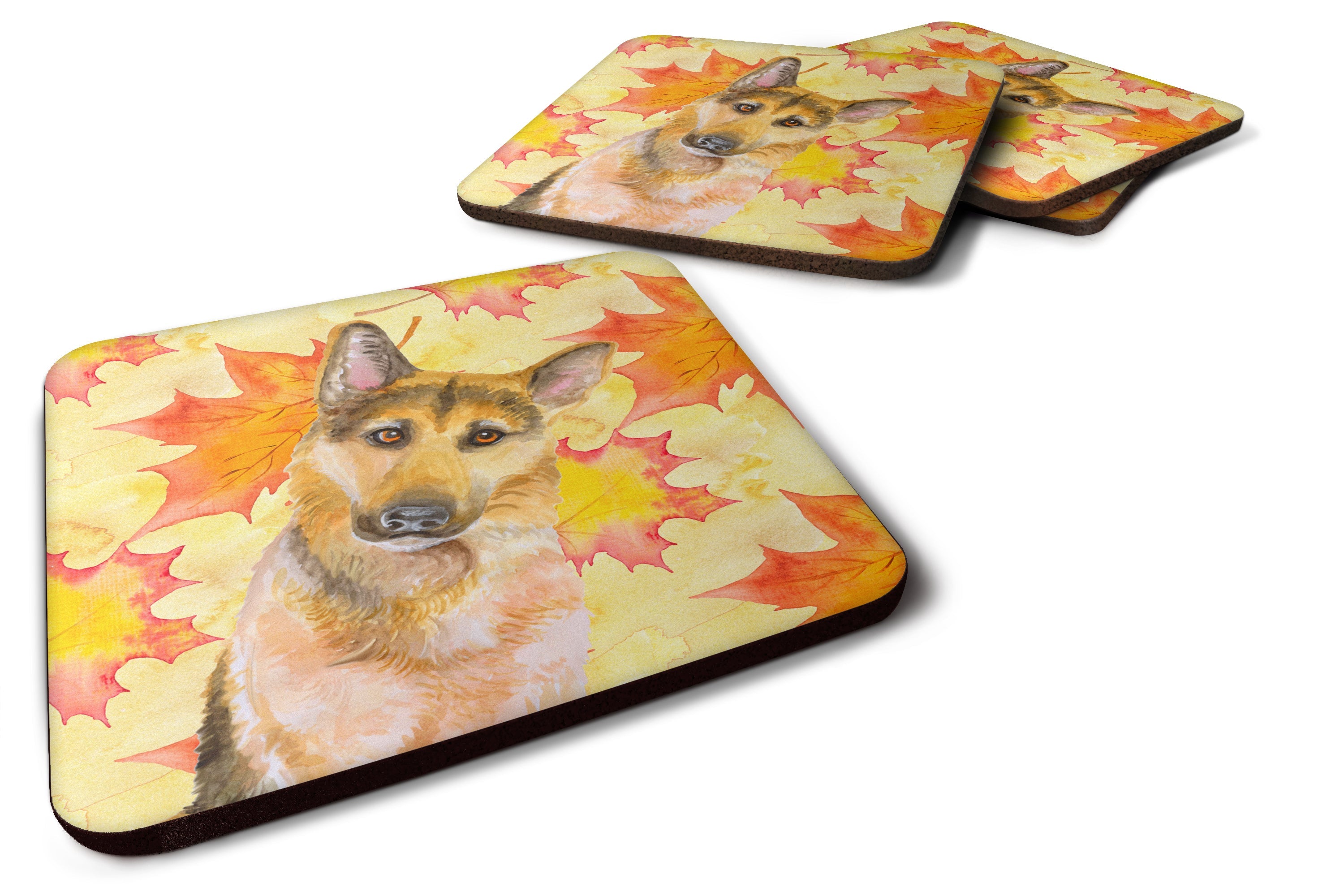 German Shepherd #2 Fall Foam Coasters Set of 4 Cup Coasters for Indoor Outdoor, Tabletop Protection, Anti Slip, Mouse pad Material