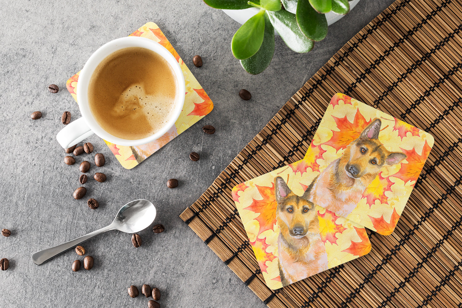 German Shepherd #2 Fall Foam Coasters Set of 4 Cup Coasters for Indoor Outdoor, Tabletop Protection, Anti Slip, Mouse pad Material